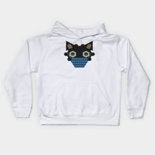 Black Cat Wearing Flowers Pattern with a blue background Mask Kids Hoodie